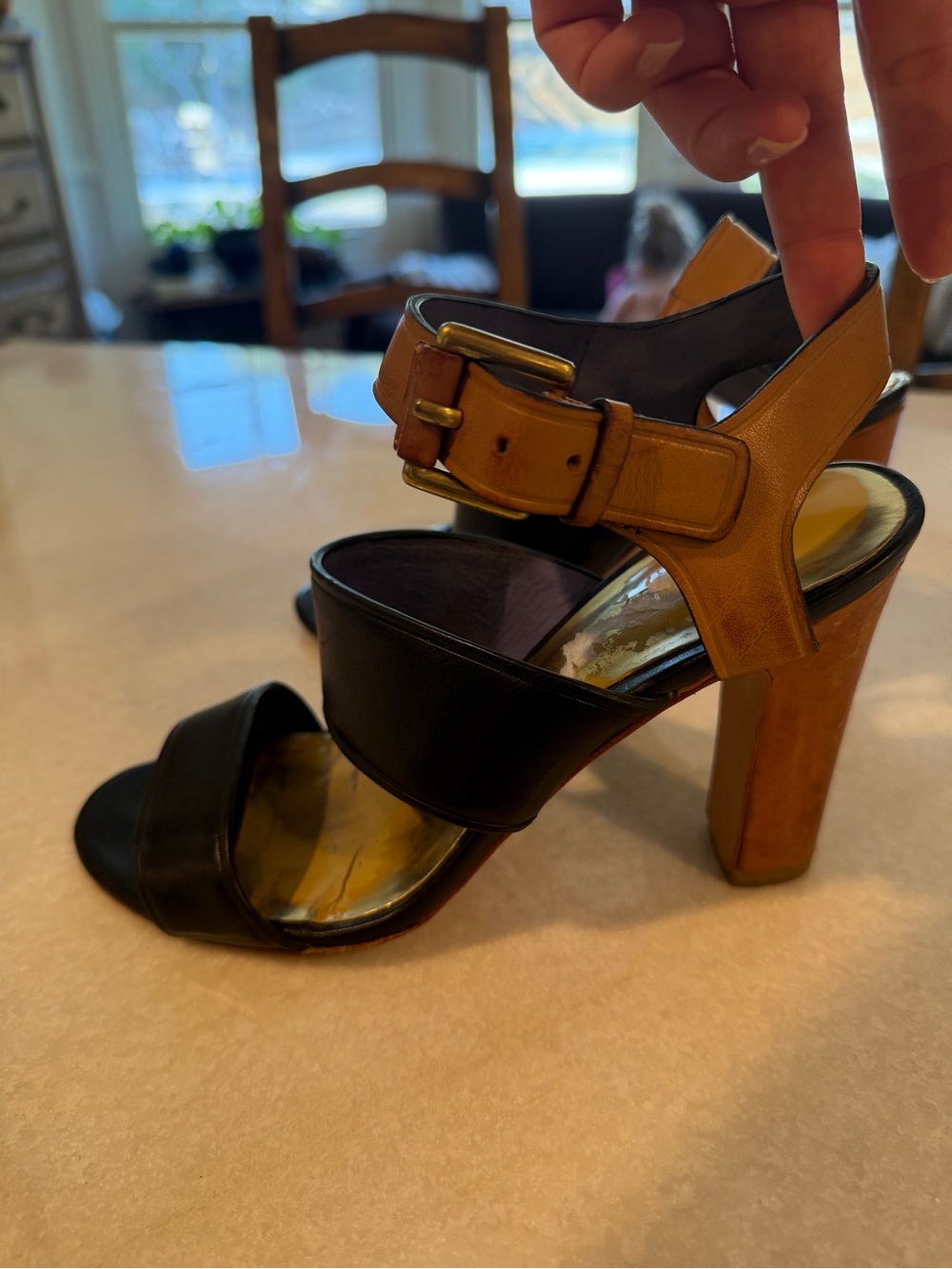 Coach Two-Tone Leather Platform Sandals — Black & Brown